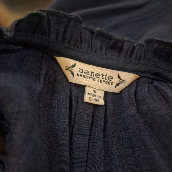 Nanette Lapore Triple Tiered Flutter Sleeve Top Navy BlueSize S - Picture 5 of 7